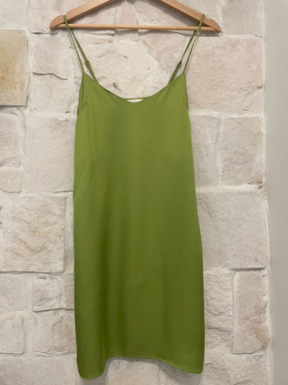 NWOT. Anthropologie  Chartreuse Green Slip Dress with Spaghetti Straps -size XXS